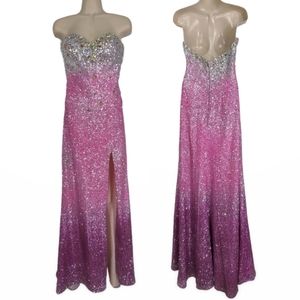 Elegant Pink and Silver Strapless Gown